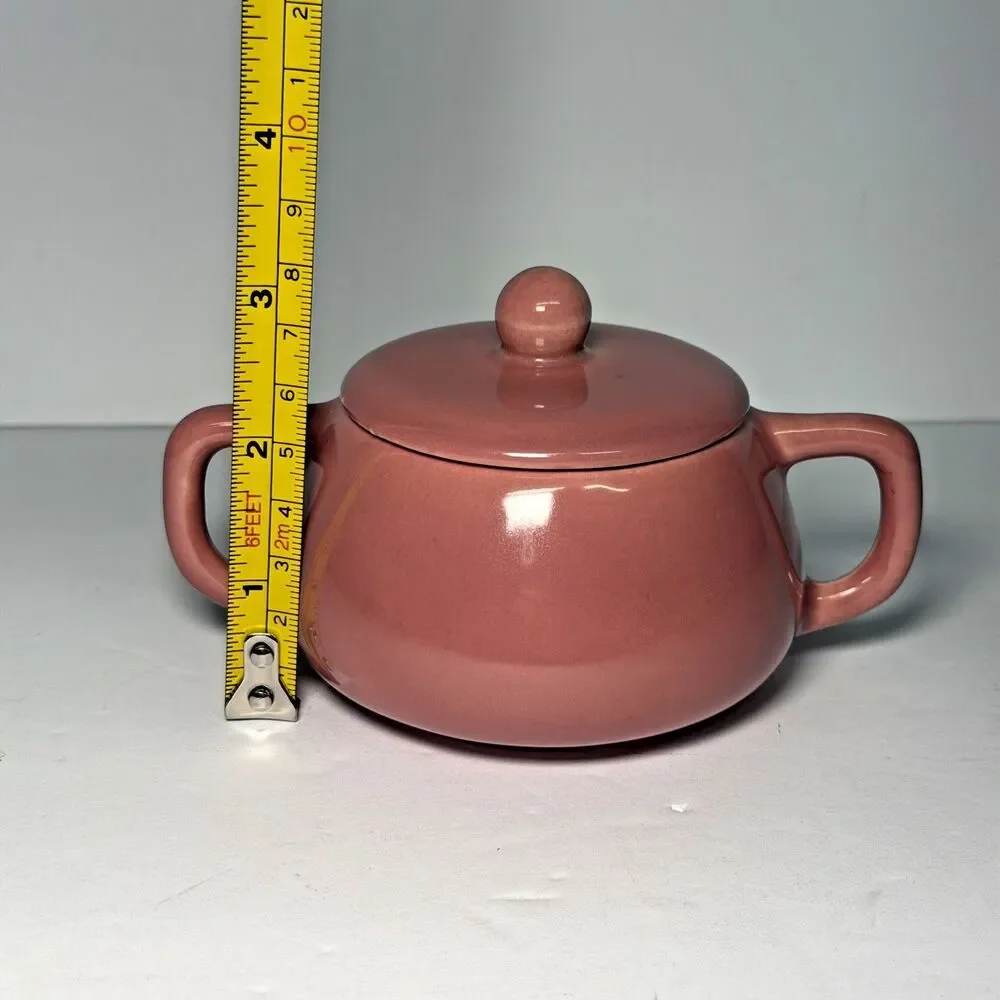 Vintage Bauer Pottery Brusche Al Fresco Sugar Bowl/Lid In Light Pink Unique HTF